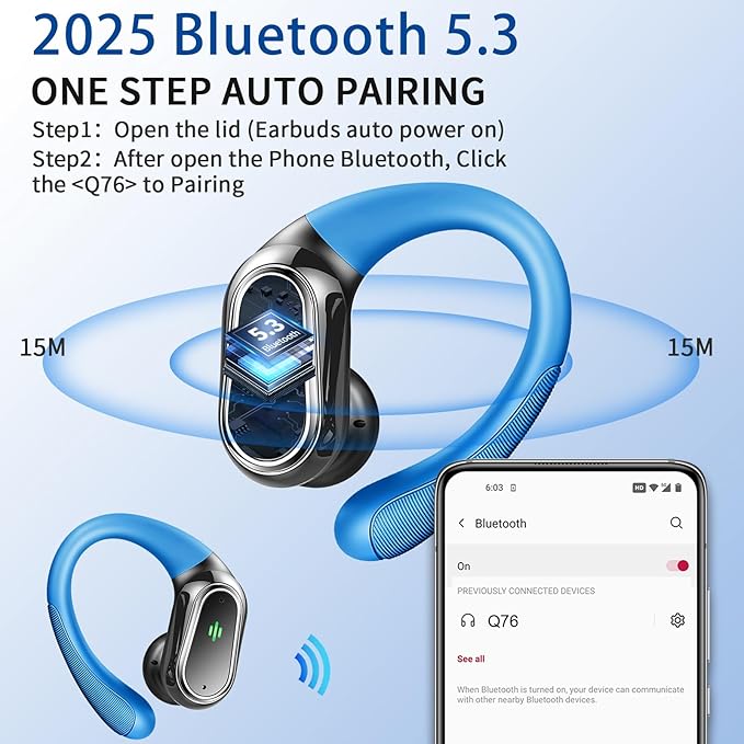 Wireless Earbuds, 2026 Bluetooth 5.4 Headphones Sport, 50Hrs HiFi Stereo Deep Bass Over-Ear buds with ENC Noise Cancelling Mic, IP7 Waterproof & LED Display Earphones with Earhooks for Workout/Running
