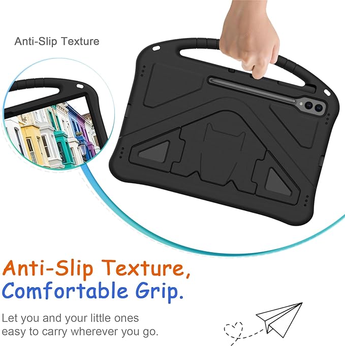 Kids Case for Samsung Galaxy Tab S10 Ultra/S9 S8 Ultra 14.6-inch Tablet, Techcircle Light Weight Shock Proof EVA Foam Handle Rugged Stand Protective Cover, Black