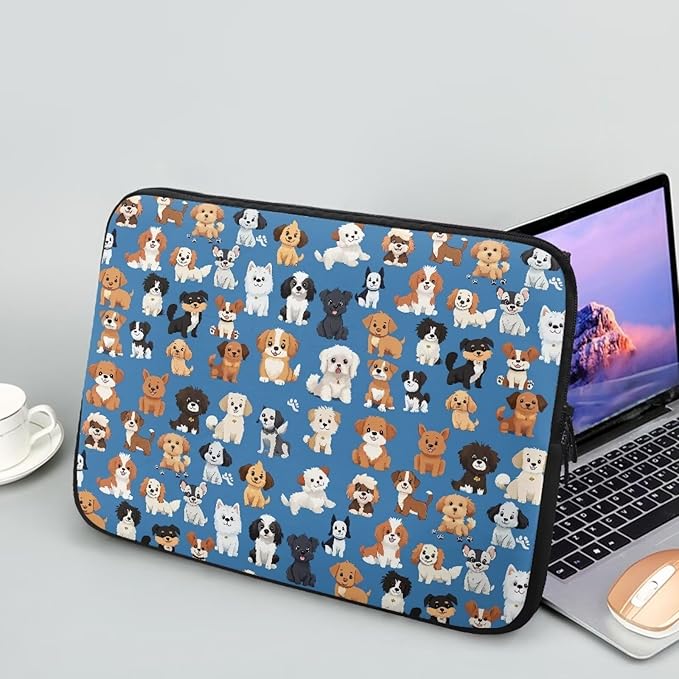 Puppy Dog Laptop Sleeve for Women Teen Girls 12inch Laptop Protector with Multiple Uses Lightweight Computer Sleeve Cute Tablet Bag Laptop Carrying Case Blue