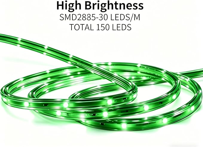 LED Rope Lights, 16.4 Feet Green Flat Flexible Strip Light, Plug in Novelty Lighting, Connectable and Waterproof for Home Christmas Holiday Garden Patio Party Decoration