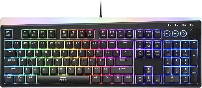 i-rocks K71M RGB Mechanical Gaming Keyboard with Media Control Knob, Switches (Brown), 107 Keys w/Full NKRO, PBT Keycaps, Multimedia Hotkeys, Detachable USB-C Cable and Onboard Storage, Black