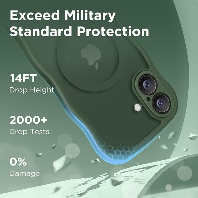 CAPRARO Magnetic for iPhone 17 Case for Women Girls, Upgraded [Full Camera Protection] [Compatible with MagSafe] Cute Wave Translucent Matte Phone Case for iPhone 17, Deep Green