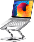 Adjustable Computer Stand with 360 Rotating Base, Ergonimic Foldable Laptop Riser for Desk Compatible with MacBook Pro/Air Notebook up to 16 Inches, Silver