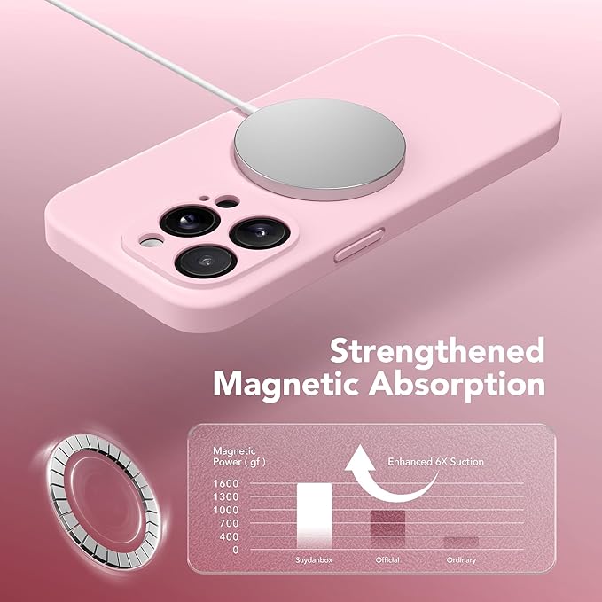 Magnetic for iPhone 13 Pro Max Case, Compatible with MagSafe, [Full Camera Protection][Screen Protector] Silicone Shockproof Protective Phone Case for iPhone 13 Pro Max 6.7", Chalk Pink