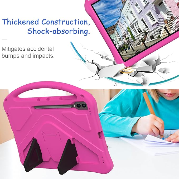 Kids Case for Samsung Galaxy Tab S10 Ultra/S9 S8 Ultra 14.6-inch Tablet, Techcircle Light Weight Shock Proof EVA Foam Handle Rugged Stand Protective Cover, Rose