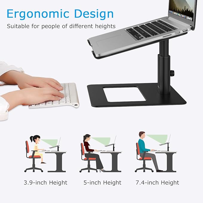 BoYata Laptop Stand, Ergonomic Aluminum Height Adjustable Computer Stand Laptop Holder for Desk, Compatible with MacBook Pro/Air, Dell, Lenovo, HP, Samsung, More Laptops 11-17" (Black)