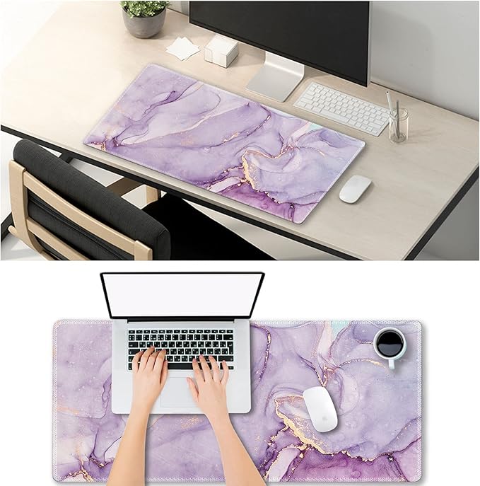 Extended Gaming Mouse Pad XXL ArtSo Large Keyboard Mat Long Mousepad Desk Decor Writing Pad Non Slip Rubber Base Stitched Edges for Work, Game, Office, Home, 35.1" x 15.7", Purple Blue Marble