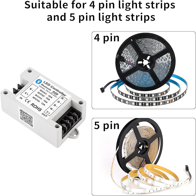 LIVE4COOL RGB/RGBW LED Bluetooth Controller RGB LED Strip Light Controller Phone APP Control for 5050 3528 RGB LED Strip Lights (Suitable for iOS & Android System)