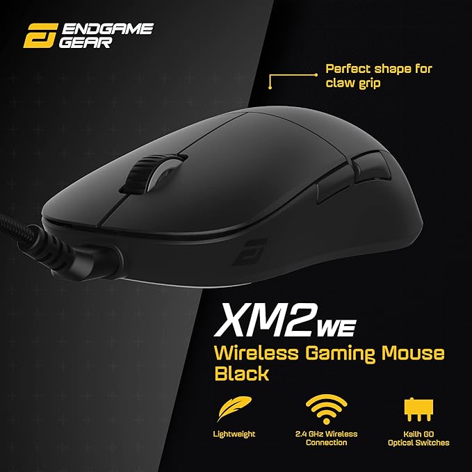 ENDGAME GEAR XM2we Wireless Gaming Mouse, Programmable Mouse with 5 Buttons and 19,000 DPI, Black