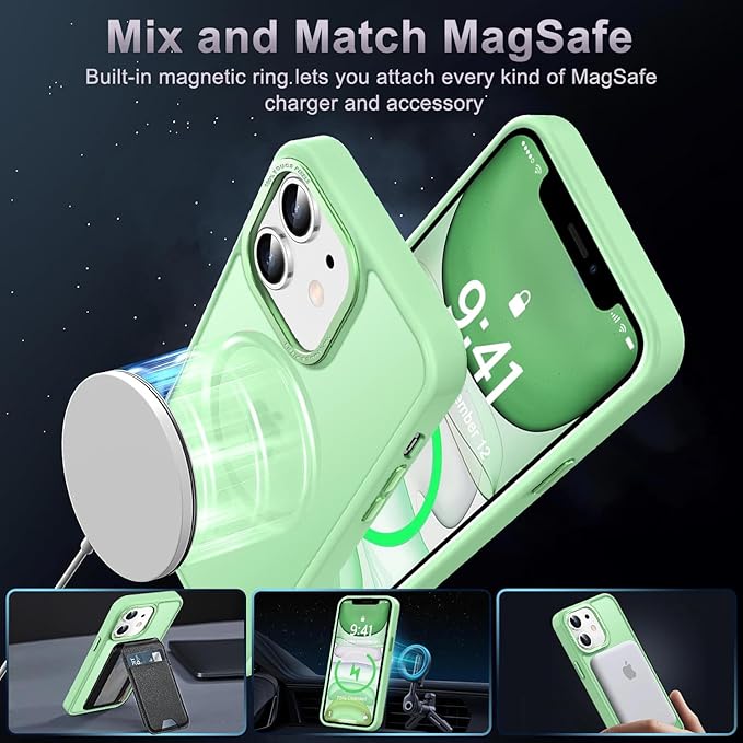 Newfuture Designed for iPhone 11 Case with Strong Magnetic [13 FT Military Drop Protection] [Compatible with Magsafe] Slim Translucent Matte Shockproof with Anti-Fingerprint Phone Case, Matcha Green