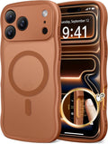 CAPRARO Magnetic for iPhone 17 Pro Case for Women Girls, Upgraded [Full Camera Protection] [Compatible with MagSafe] Cute Wave Translucent Matte Phone Case for iPhone 17 Pro, Dark Orange