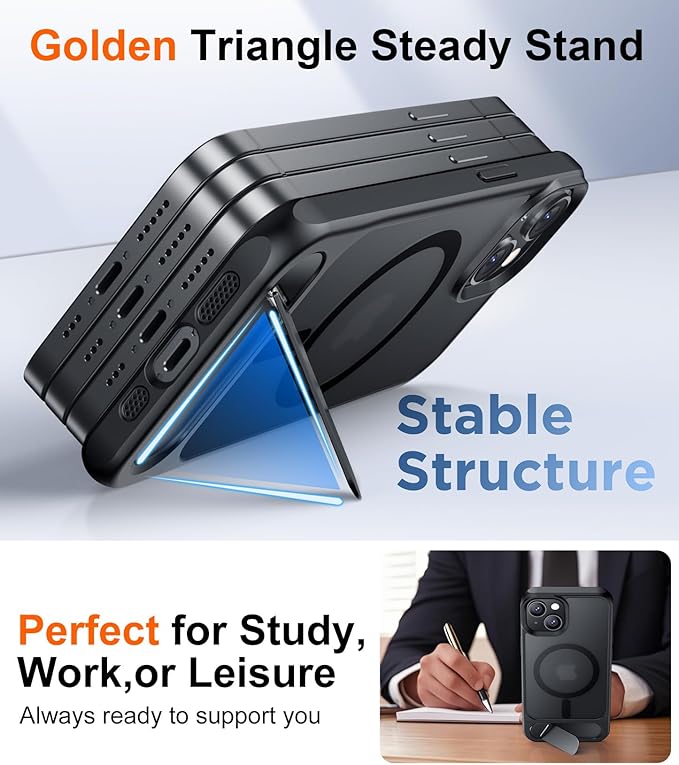Magnetic Compatible with iPhone 15 Plus Case & iPhone 14 Plus Case, [Built-in Invisible Kickstand][Compatible with MagSafe][Military Grade Shockproof] Slim Translucent Matte Phone Case 6.7"