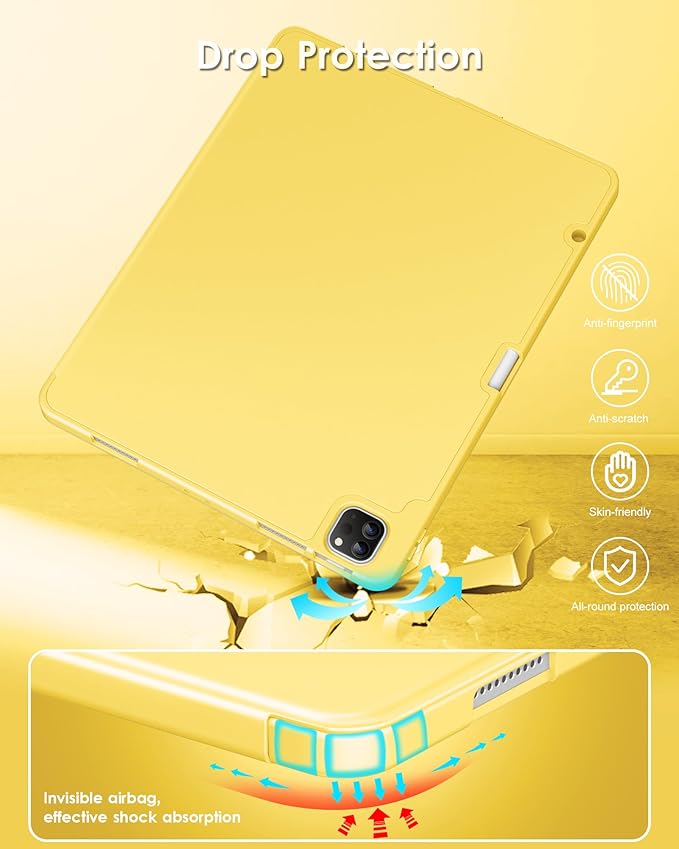 DTTO for iPad Air 13 Inch Case M4/M3/M2 2026/2025/2024, iPad Pro 12.9 Inch Case (6th/5th/4th/3rd Gen), Smart Slim Trifold Stand Soft Cover with Pencil Holder, Yellow