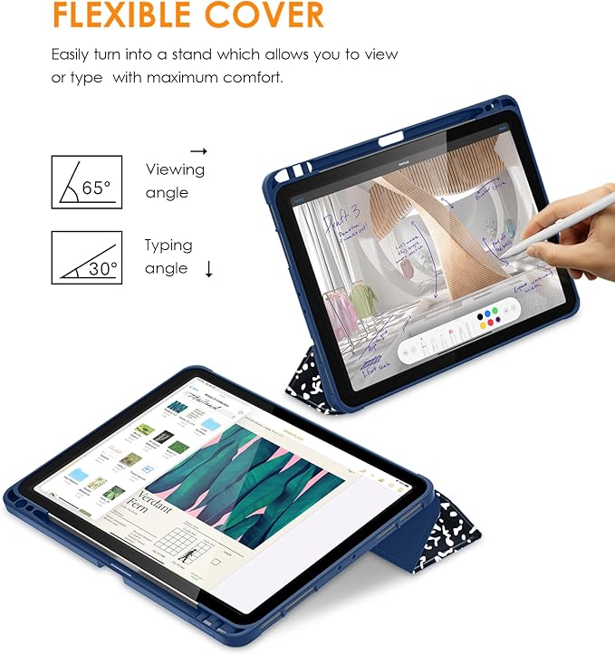 DTTO for iPad Pro 11 inch 4th/3rd/2nd/1st Generation 2022/2021/2020/2018 Case, Smart Slim Trifold Stand Soft TPU Back Cover with Built-in Pencil Holder, Also Fit iPad Air 5/4,Blue Book