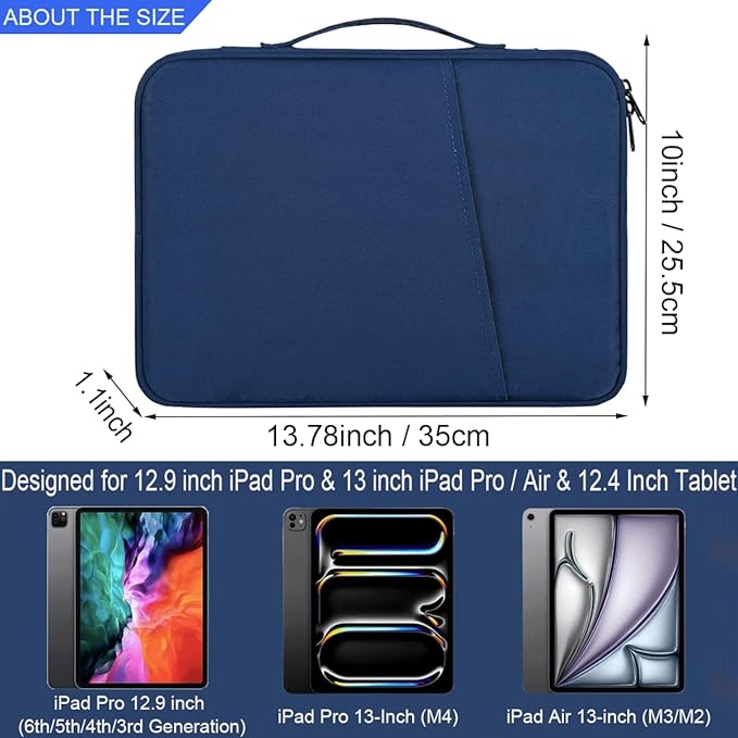 CAAORDKSO 12.9-13 Inch Tablet Sleeve Carrying Case with Handle, Padded Protective Travel Bag for iPad Pro 13-inch M4 2024, iPad Air 13-inch (M3/M2) 2025, iPad Pro 12.9 inch Sleeve Case Waterproof Bag