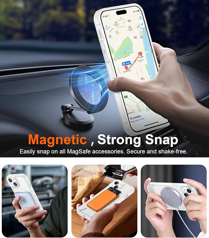 Magnetic Compatible with iPhone 15 Plus Case & iPhone 14 Plus Case, [Built-in Invisible Kickstand][Compatible with MagSafe][Military Grade Shockproof] Slim Translucent Matte Phone Case 6.7"