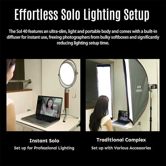Harlowe Sol 40 LED Light Panel, 40W Bi-Color 2700K-6500K Professional Key Light with Litedock for Streaming, Video Recording, Zoom Meeting, Wireless Remote and App Control