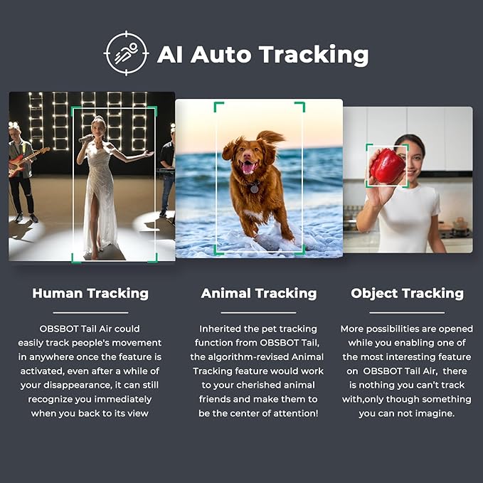 OBSBOT Tail AIR,with Tripod,NDI PTZ Camera, 4K AI-Powered Webcam,1.8" CMOS,f/1.8 Aperture,AI Auto Track,Gesture & Remote Controls,TOF Sensor,Wired&Wireless Connection,LiveStream for Church/Music Live