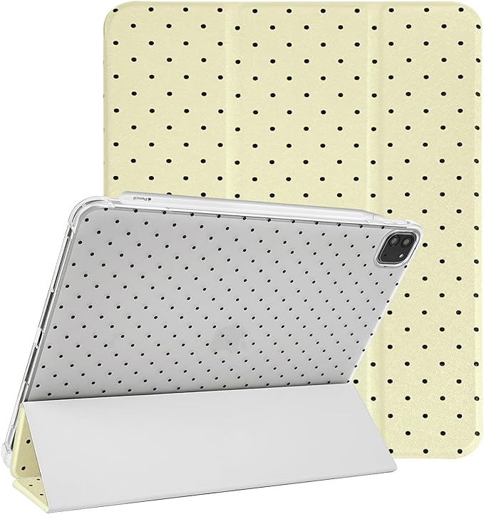 Lovmooful Compatible for iPad Pro 12.9-Inch 2022/2021/2020/2018 (6th/5th/4th/3rd Generation) Case with Pencil Holder Cute Polka Dot with Aesthetic Design Soft TPU Trifold Stand Protective-Yellow