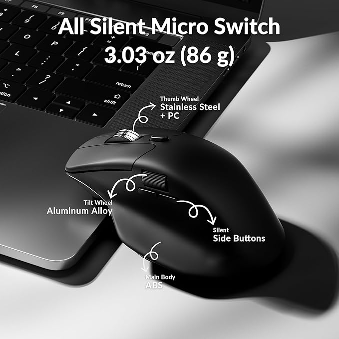 Keychron M6 Silent Wireless Gaming Mouse, 1000Hz, Bluetooth/2.4G/Wired, PixArt 3311 Sensor (12K DPI), 86g, 5 On-Board Memory Profiles for Plug & Play, Programmable for Mac/Win/Linux – Black