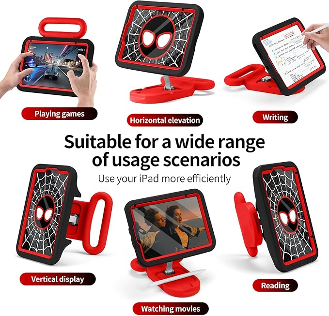 Kids Case for iPad mini 7 (A17 Pro) 2024 / iPad mini 6 2021, Child Friendly Case with Adjustable Portrait/Landscape Stand,Heavy Duty Cover with Screen Protector for iPad mini 7/6 8.3 inch (BlackRed)