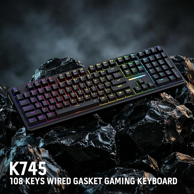 Redragon K745 Wired Gasket RGB Gaming Keyboard, 108 Keys Mechanical Keyboard w/Extra 4 Hotkeys, Upgraded Hot-swappable Socket, 5-Layer Noise Dampening, Creamy & Thocky Custom Linear Switch