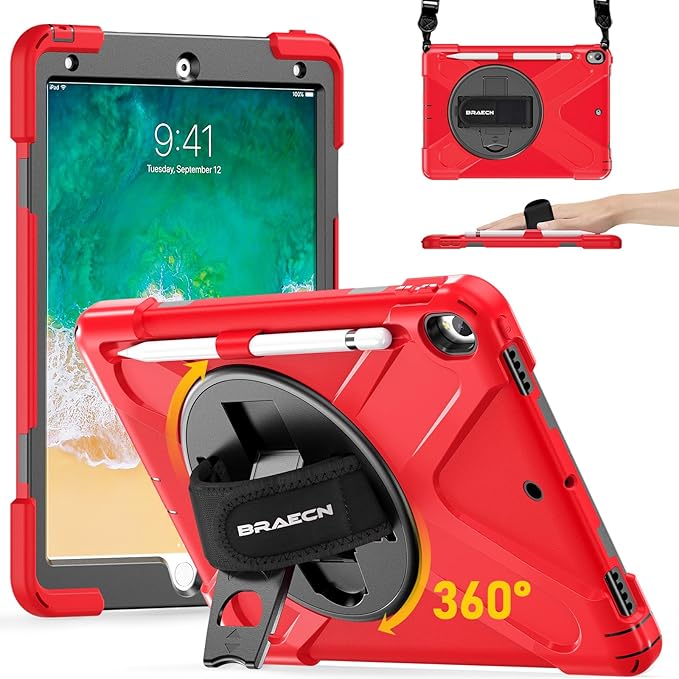 BRAECN Case for iPad Air 3rd Generation 2019 / iPad Pro 10.5 inch 2017, Rugged Heavy Duty Shockproof Cover with Pencil Holder, 360° Rotating Kickstand & Adjustable Hand Strap & Shoulder Strap for Kids