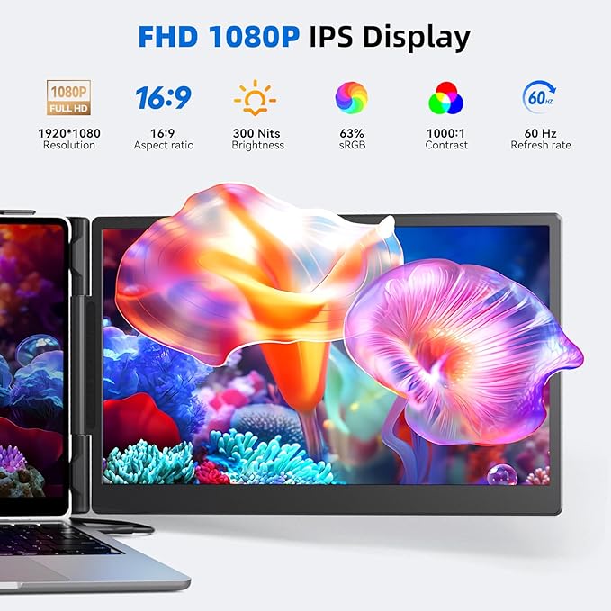 Laptop Screen Extender 14", FHD 1080P Portable Monitor for Laptop, Light Monitor Extender Plug&Play, IPS Display Computer Monitor for Laptop 13-17” for Travel Work/Business/Study