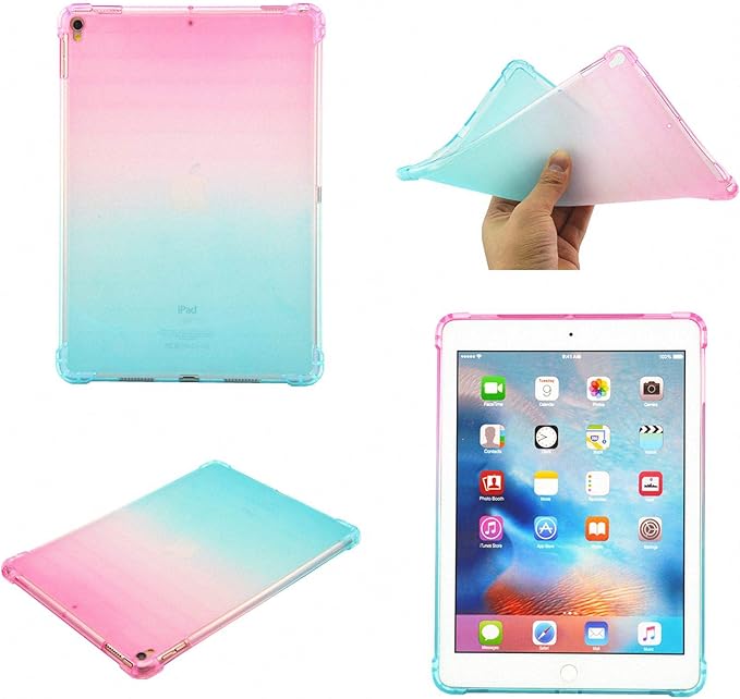 Translucent Frosted TPU Back Case for Apple iPad Air 3 (3rd Gen) 10.5" 2019 and iPad Pro 10.5" (2017) Gradient Color Impact Resistant Corner Protection Shockproof Cover, Pink & Green