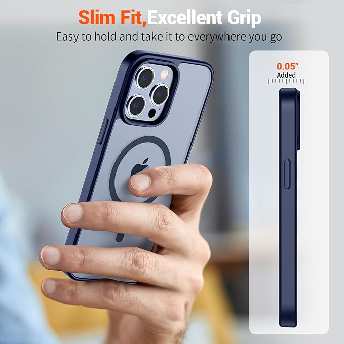 SUPFINE Magnetic for iPhone 13 Pro Case (Compatible with MagSafe) (Military Grade Drop Protection) Slim Translucent Matte Shockproof with Anti-Fingerprint Phone Case,Navy Blue