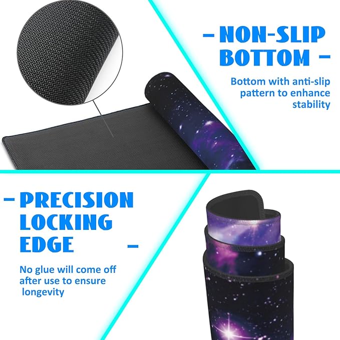 Desk Mat, Galaxy Nebula Universe Space Extended Gaming Mouse Pad Large, Big Mouse Pad with Non-Slip Base and Stitched Edge, Long Computer Keyboard Mouse Mat for Home Office