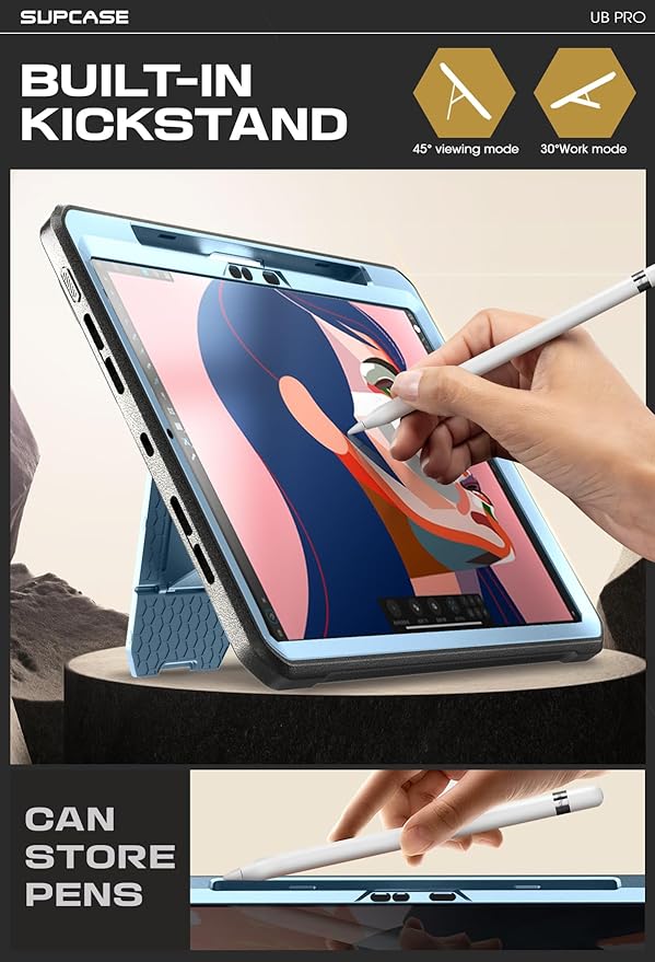 SUPCASE for iPad Pro 13 Inch Case M5/M4 (2025/2024) with Pencil Holder (Unicorn Beetle Pro), [Built-in Screen Protector & Stand] Full-Body Rugged Cover for iPad Pro 13 '' M5/M4, Arctic