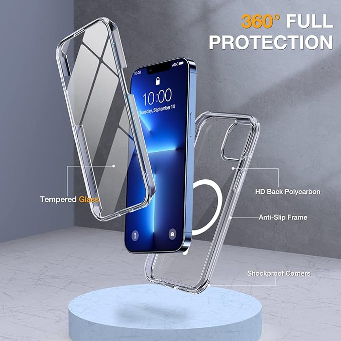 Miracase for iPhone 13 Pro Case 6.1",Full-Body Protection,Clear Bumper Case with Built-in 9H Tempered Glass Screen Protector,Military-Grade Drop Protection Outdoor Phone Case for iPhone 13 Pro,Clear