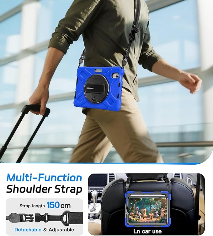 BRAECNstock Case for Apple iPad mini 7 (A17 Pro) 2024/ Mini 6 8.3" with Screen Protector, Pencil Holder, [360 Rotating Hand Strap] &Stand, Shockproof Protective iPad mini 7th/6th Gen Kids Case, Blue