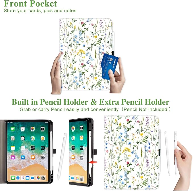 Vimorco for iPad Air 11 Inch Case M3/M2 2025/2024,for iPad Air 5th/4th Generation Cases 10.9 Inch,for iPad Pro 11 Inch Case 4th/3rd/2nd/1st Generation Pencil Holder/Hand Strap/Pocket, Art Floral