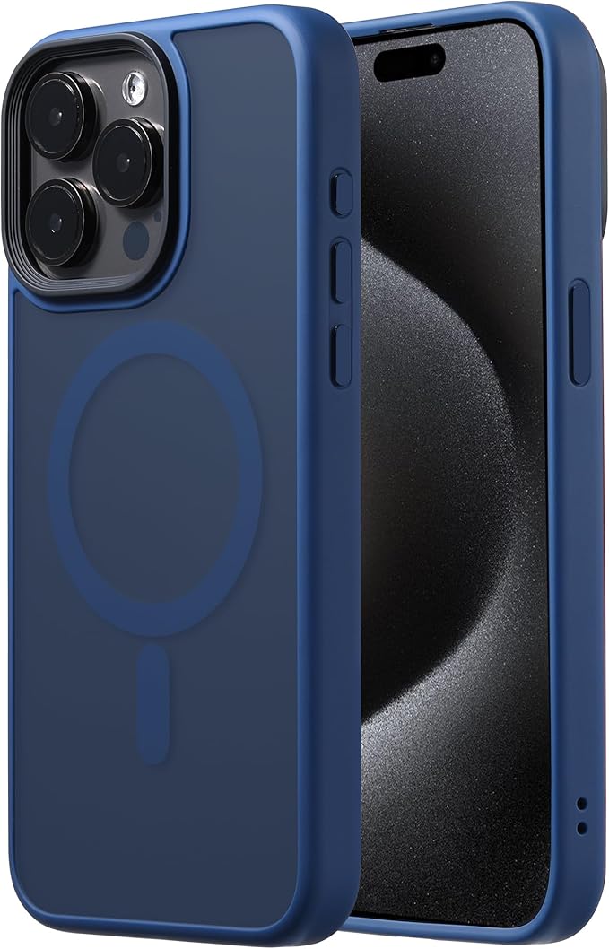 Tigowos Compatible with iPhone 15 Pro Case Fits MagSafe 10FT Drop Resistant Matte Skin Feeling Back Cover Aluminum Alloy Keys Fits iPhone 15 Pro Phone Cases, Blue