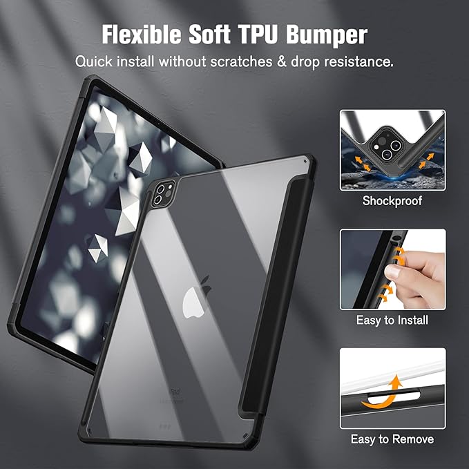 Fintie Hybrid Slim Case for iPad Pro 12.9-inch 6th Generation 2022, [Built-in Pencil Holder] Shockproof Cover w/Clear Transparent Back Shell, Also Fit iPad Pro 12.9" 5th/4th/3rd Gen, Composition Book