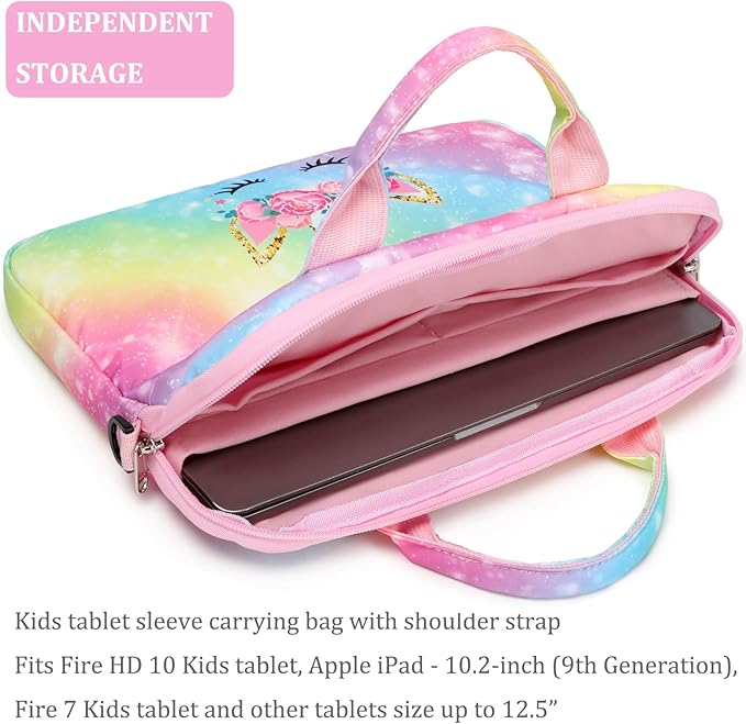 JIANYA Kids Tablet Carrying Bag, 10-12.5 Inch Tablet Sleeve Bag with Shoulder Strap, Unicorn