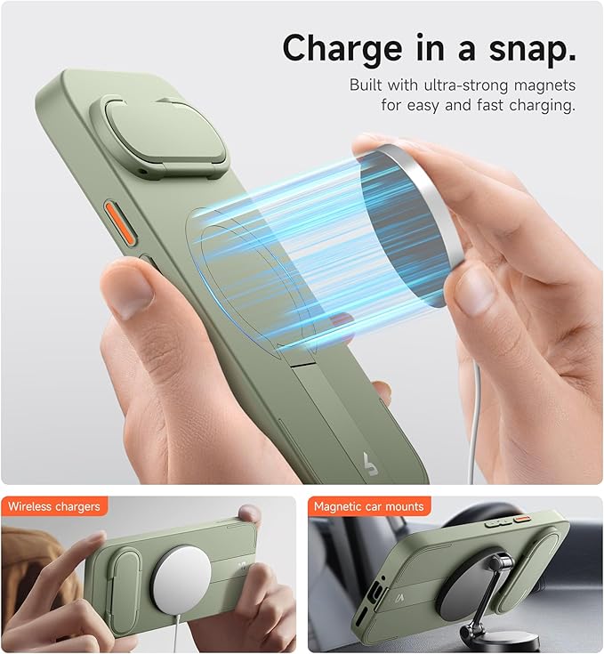 SURITCH for Google Pixel 9 Pro XL Phone Case, Compatible with MagSafe, Protective Cover with Camera Cover & Adjustable Metal Kickstand for Pixel 9 Pro XL -Sage Green