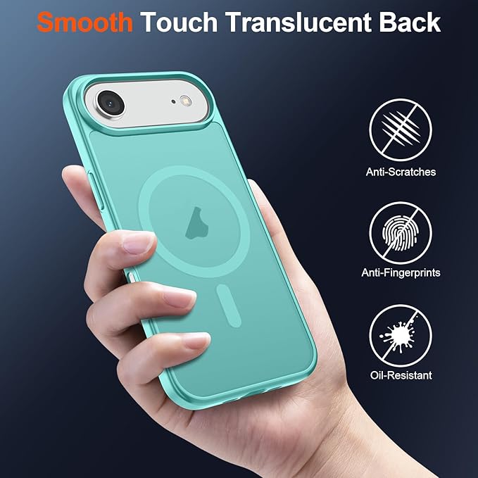 SUPFINE Magnetic for iPhone Air Case (Compatible with MagSafe)(Military Grade Drop Protection) Slim Translucent Matte Shockproof with Anti-Fingerprint Phone Cover for 17 Air,Blue Green