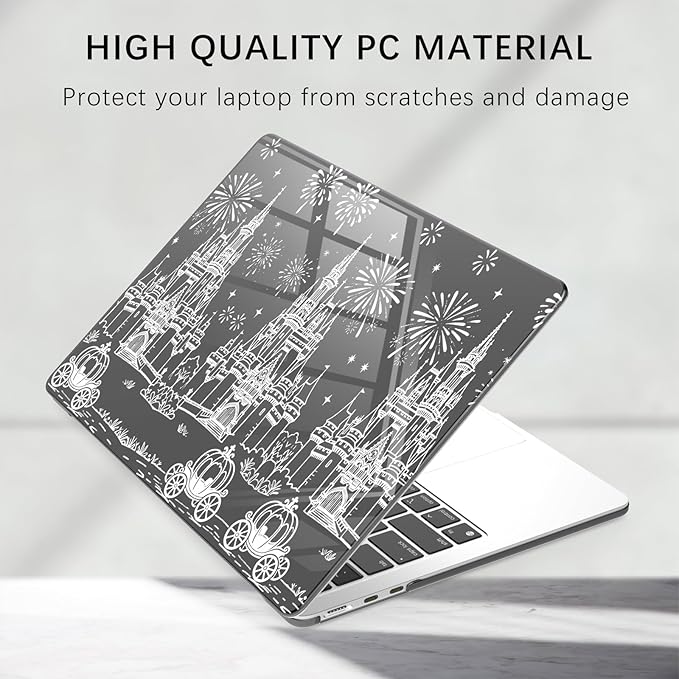 Compatible with MacBook Pro 13 inch Case M2 2025, 2024-2016 A2338 M1 A2251 A2289 A2159 A1989 A1708 A1706, White Castle Carriage Protective Hard Shell Clear Black Cover for Mac Pro 13