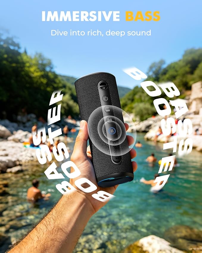Portable Wireless Bluetooth Speaker, IP67 Waterproof Outdoor Speaker, Loud Bass, BT 6.0, 12H Playtime, RGB Colorful Lights, TWS Pairing & USB Playback, Rugged Built for Home, Beach, Pool Party, Shower