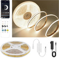 Pandery COB LED Strip Lights Natural White,24V Dimmable led Light Strip KIT with Remote and app Control,4000K 9.84FT/3m 8mmwide Ra>90 Cuttable Flexible Strip Lights for Bedroom,Wardrobe,Cabinet