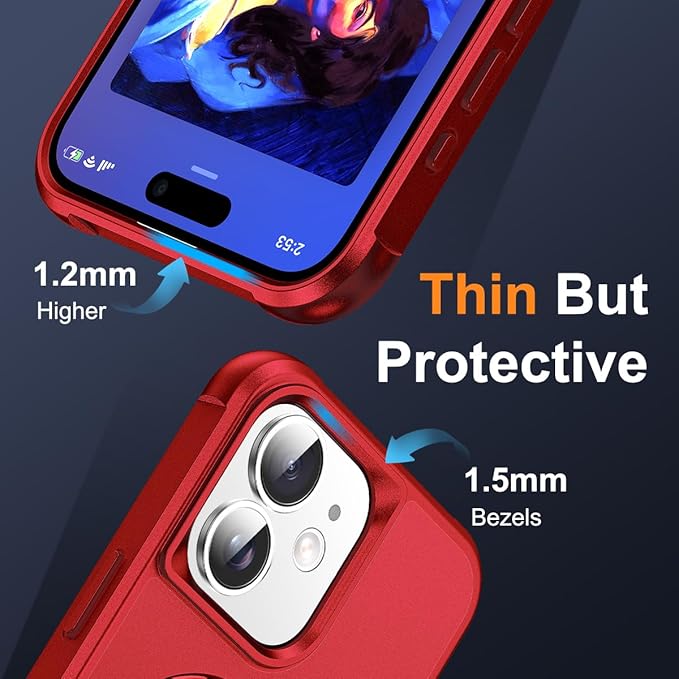 SKYLMW Compatible with iPhone 11 Case with Invisible Magnetic O-Ring Stand Military-Grade Case for iPhone 11 6.1" [Compatible with Mag-Safe][Great Grip Feeling], Red