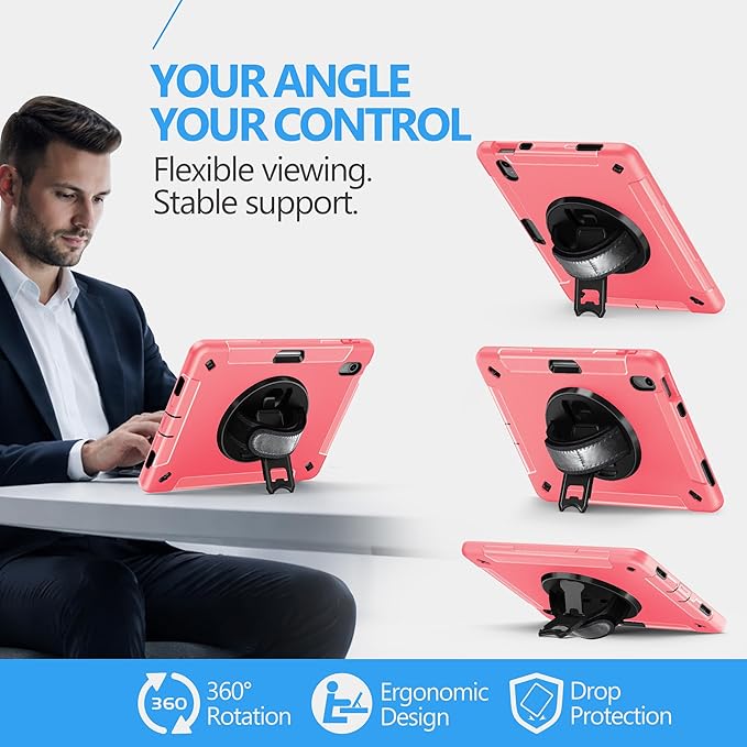 Case for iPad (A16) 11th/10th Generation Case: Protective Cover for iPad 11th Gen 11 Inch 2025 &10th Gen 10.9" 2022 with Screen Protector- Stand- Shoulder Strap- Handle- Pencil Holder-Light Pink