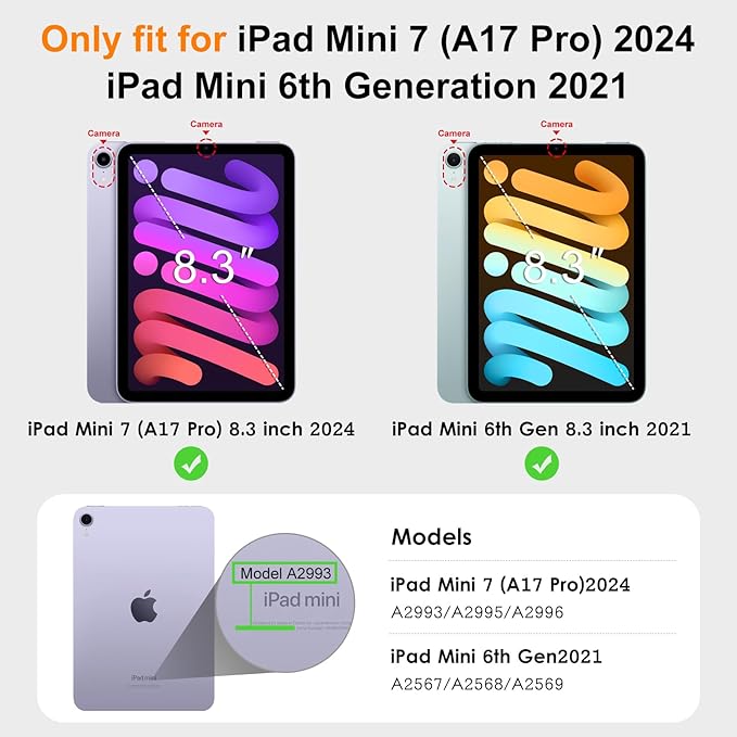 DTTO for iPad mini 7 (A17 Pro) Case, iPad mini 7th / 6th Generation Case (2024/2021), 360 Degree Rotating Premium Leather Folio Stand Cover with Pencil Holder, Navy Blue