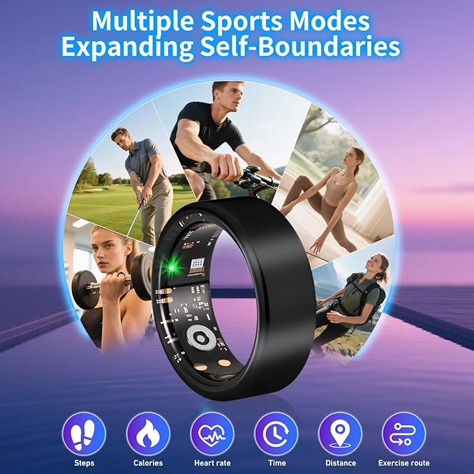 Smart Ring Health Tracker for Women Men with Fitness Tracker/Sleep Monitoring/Heart Rate/Blood Oxygen/Blood Pressure/Air Gestures /IP68 Waterproof, No Subscription Required, Charging Case