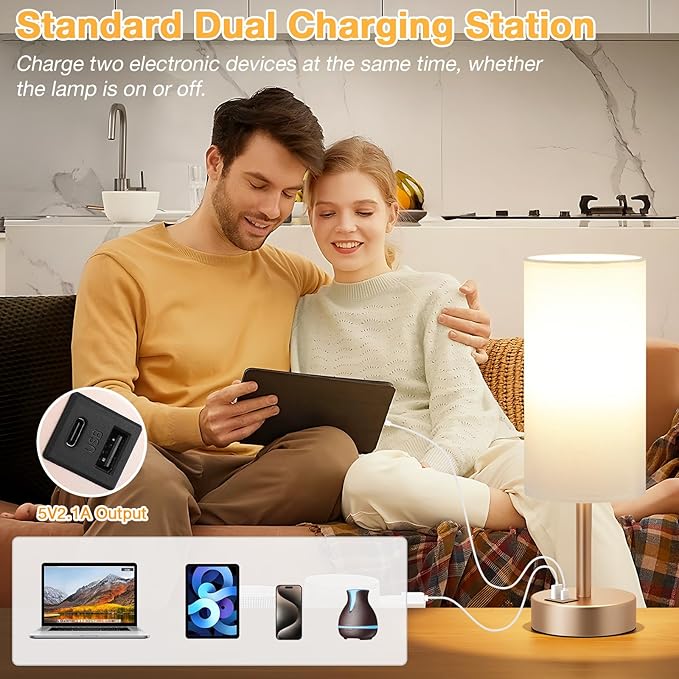 Dicoool Touch Bedside Table Lamp with USB - 3 Way Dimmable Lamp for Bedroom Nightstand, Desk Lamp with Charging Station for Dorm, Living Room, Office, Kids Room, Nursery