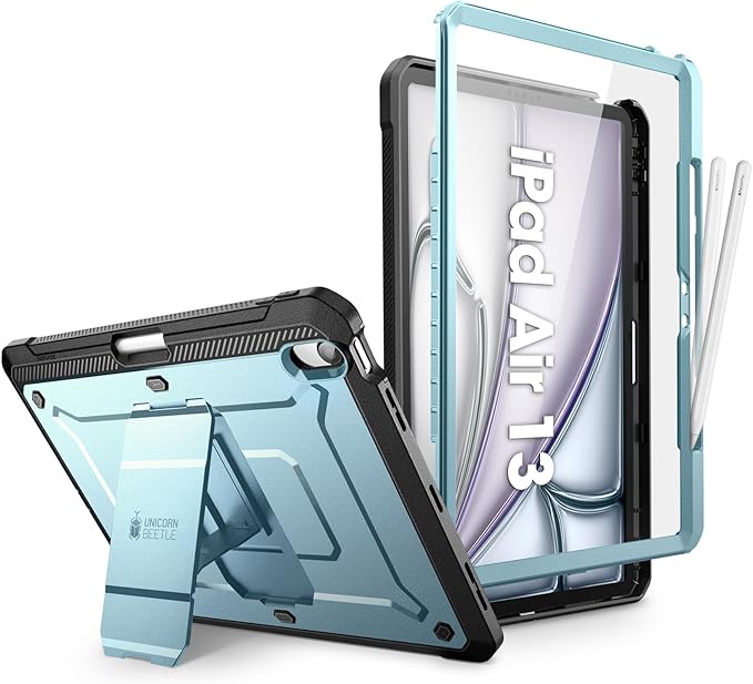 SUPCASE for iPad Air 13 Inch Case M4/M3/M2 (2026/2025/2024) with Pencil Holder (Unicorn Beetle Pro), [Built-in Screen Protector & Stand] [Military-Grade Protection] Cover for iPad Air 13 Inch, Arctic