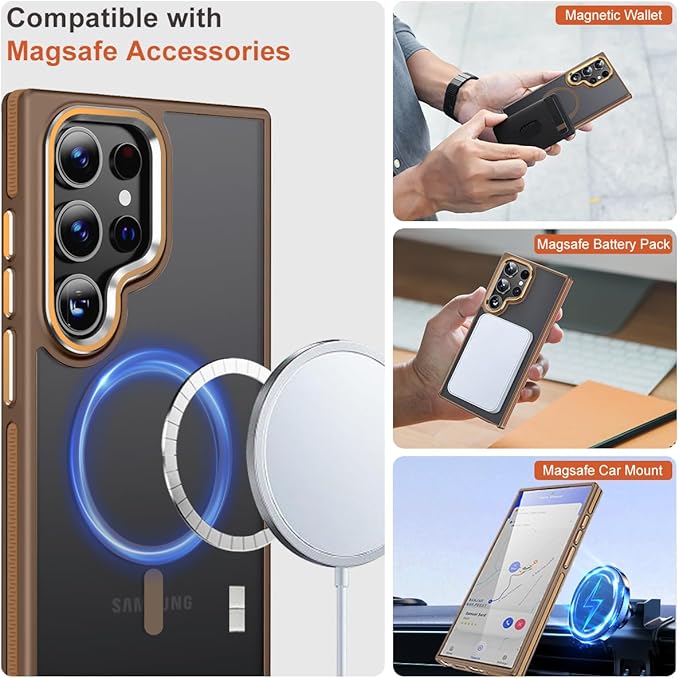 MALEWOLF Case for Samsung Galaxy S24 Ultra Compatible with Magsafe, Slim Matte S24 Ultra Phone Case [Enhanced Non-Slip Technology] [Drop Protection], Translucent Cover for Samsung S24 Ultra (Brown)